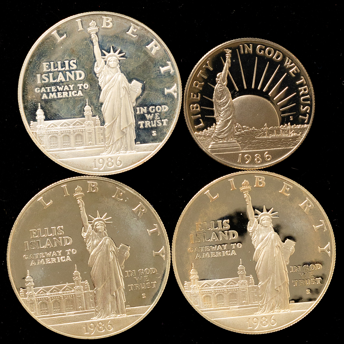 貨幣博物館 | アメリカリバティコイン4枚セット（1986年）1ドル銀貨 3枚、50セント銀貨 計4枚 合計約91.1ｇ ※返品不可 Sold as  is No returns