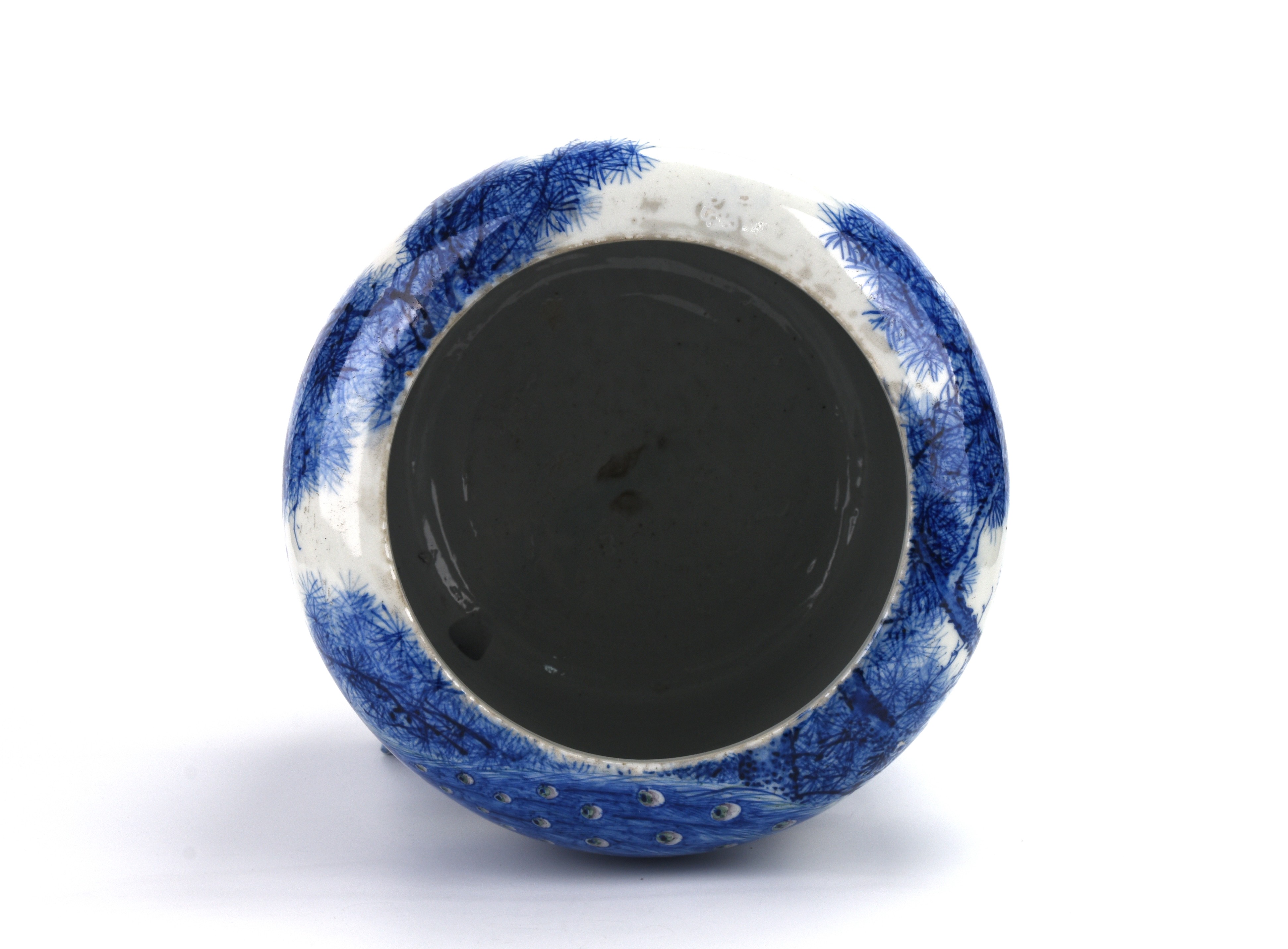 貨幣博物館 | 川本桝吉製染付花鳥図獅子摘み瀬戸焼大飾壺 返品不可