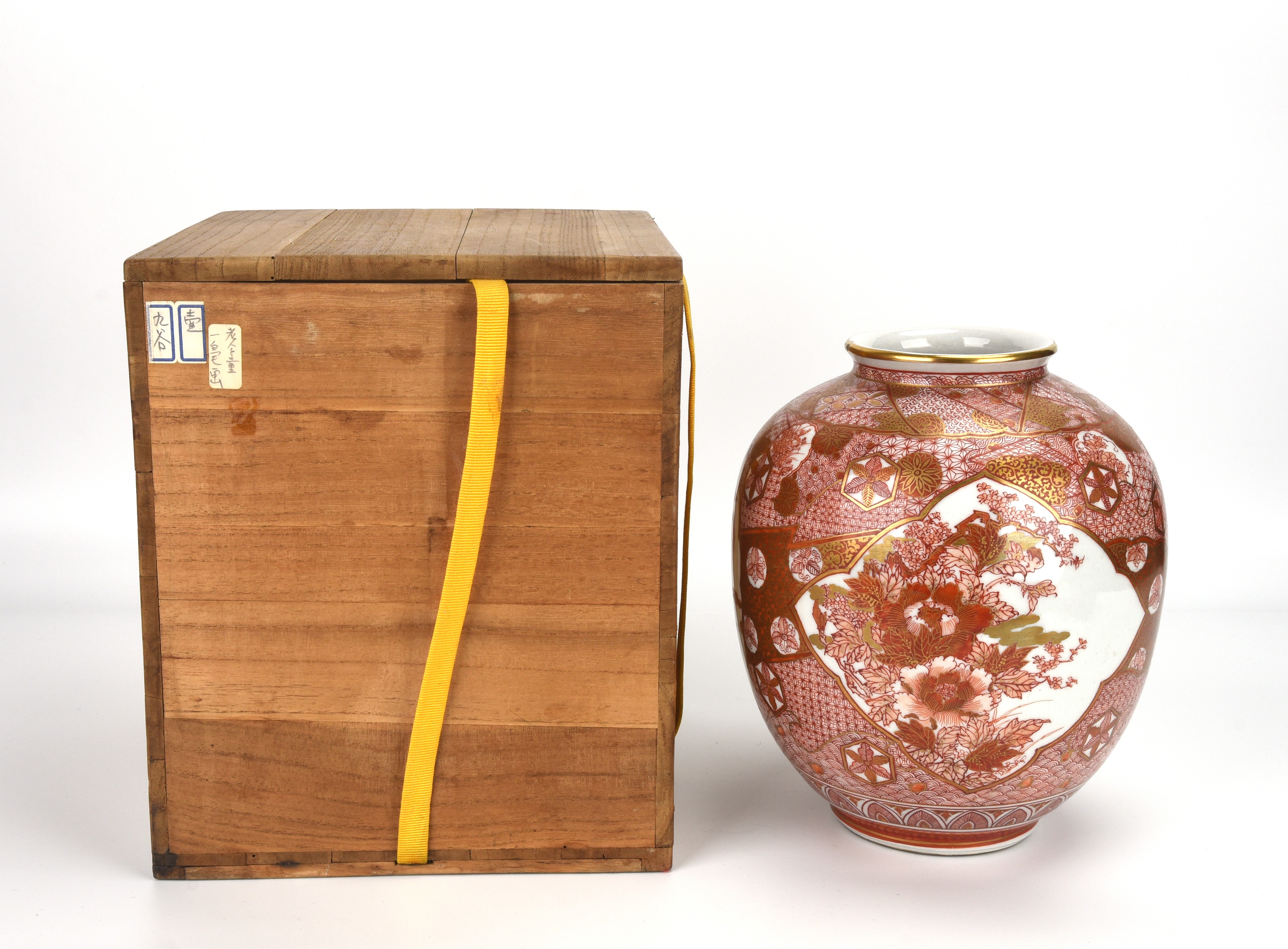 貨幣博物館 | 浅井一毫画赤絵人物花鳥風景図九谷焼花瓶 返品不可 Sold