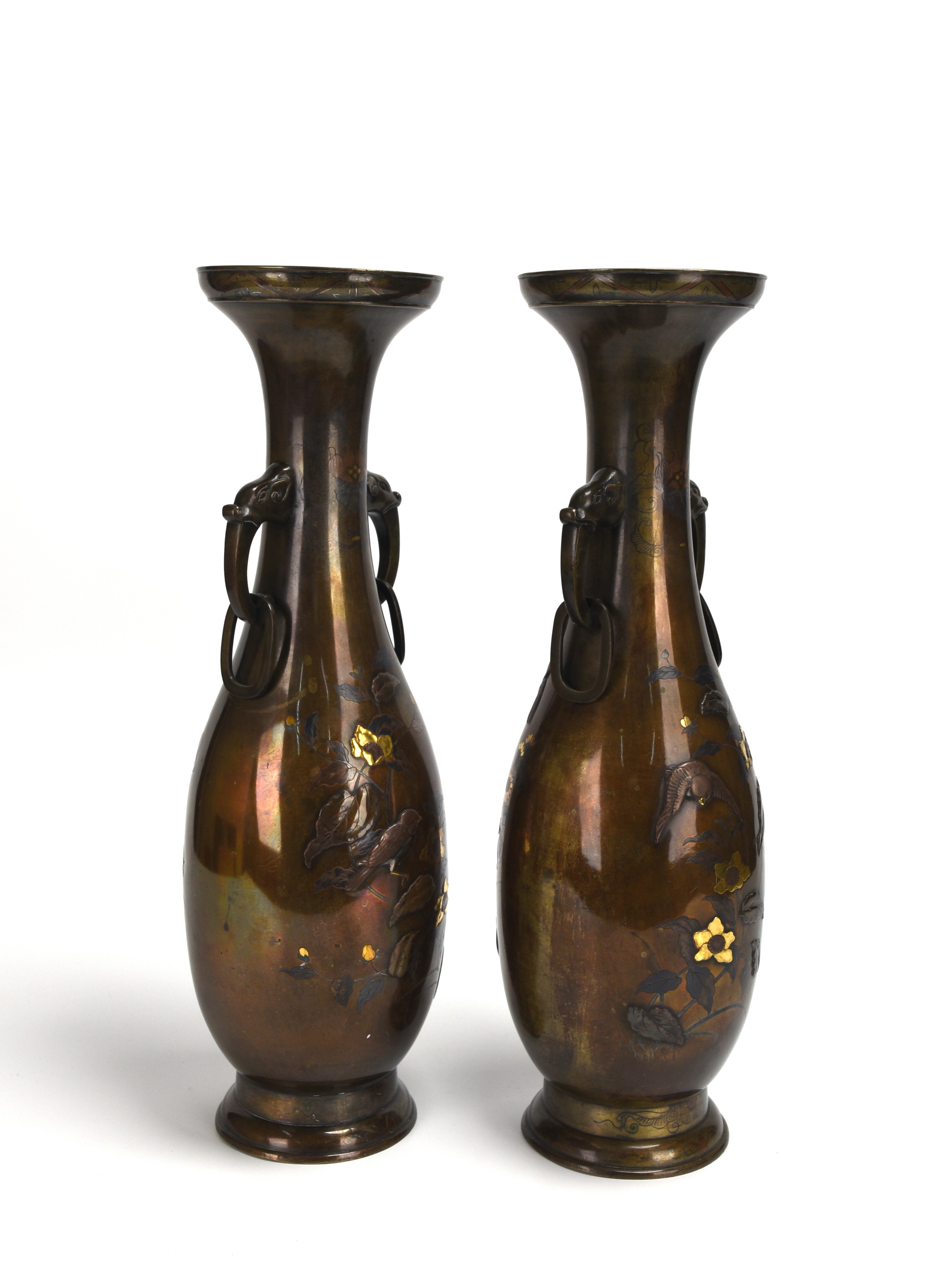 東】明時代 青銅器 双獣耳 花瓶 銅製 中国美術/骨董品 lot:62001