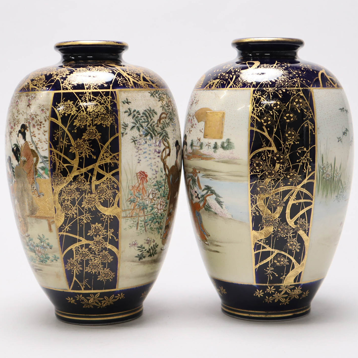 【 薩摩焼 粉彩貴人図双耳花生 】　高３１．５ｃｍ　明治初期 ColBase