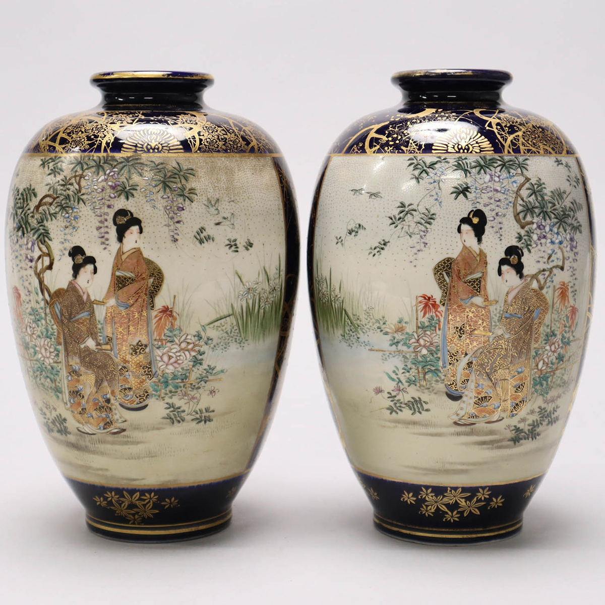 最上級 明治期薩摩 「鴨遊泳花鳥図花瓶」本物保証 最上級 明治期薩摩 「鴨遊泳花鳥図花瓶」本物保証