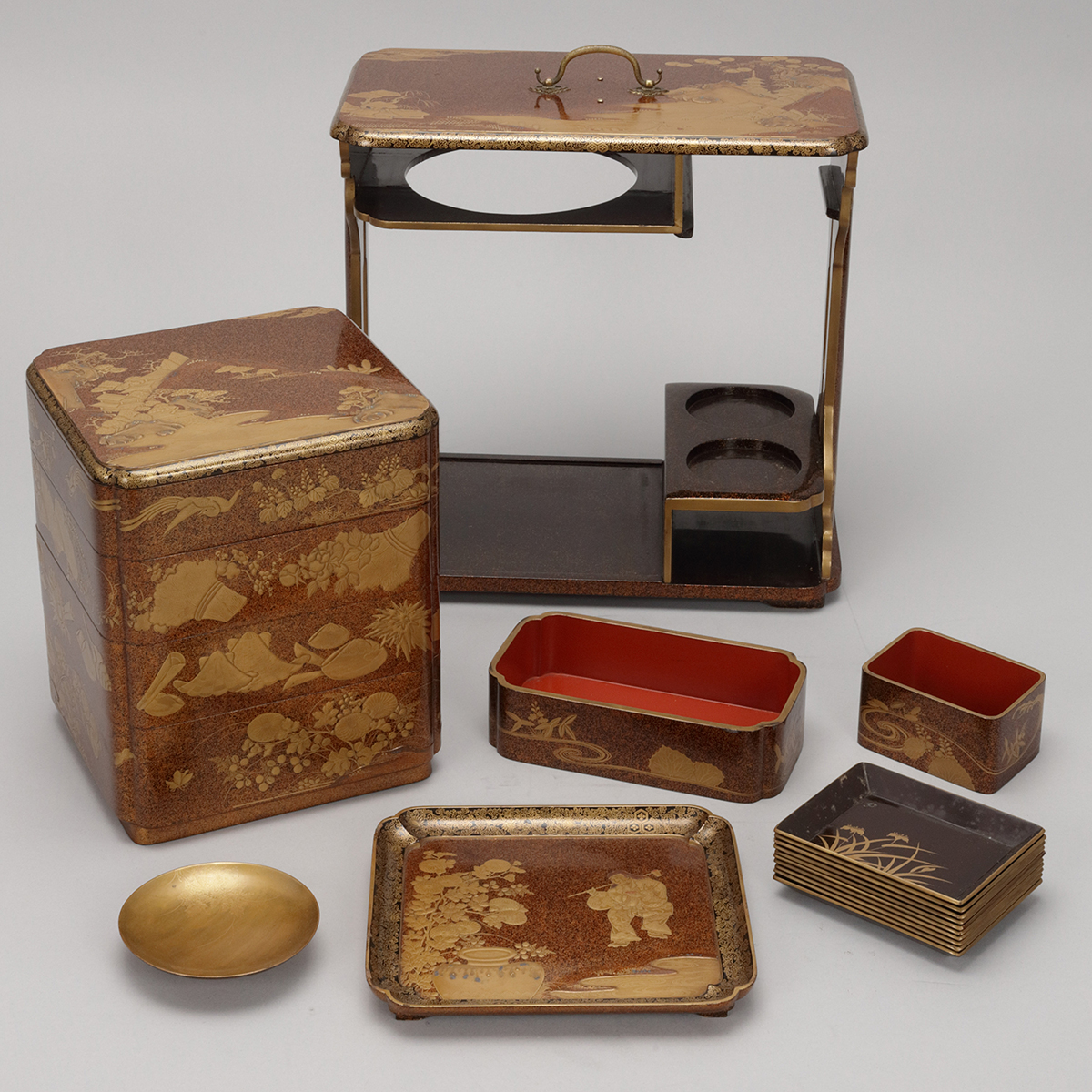 貨幣博物館 | 蒔絵山水楼閣貝花鳥図野弁当箱（徳利無）（江戸時代