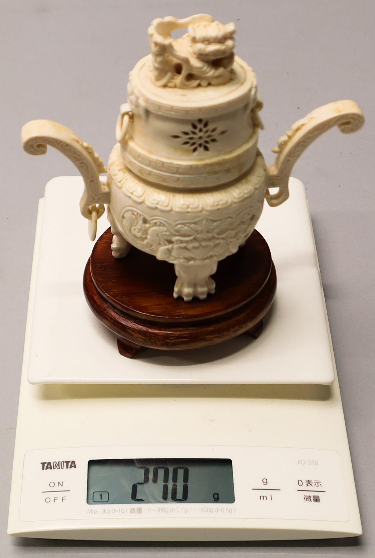 貨幣博物館 | 象牙香炉透し置物（象牙管理表付） 計3点 ※古美術品の