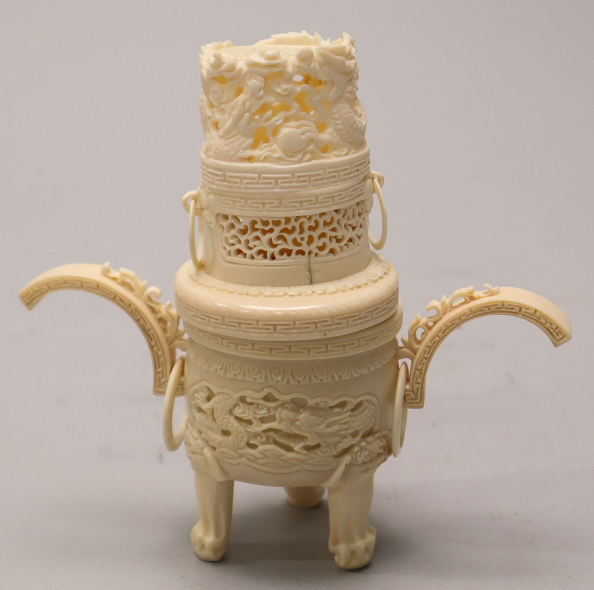 貨幣博物館 | 象牙香炉透し置物（象牙管理表付） 計3点 ※古美術品の