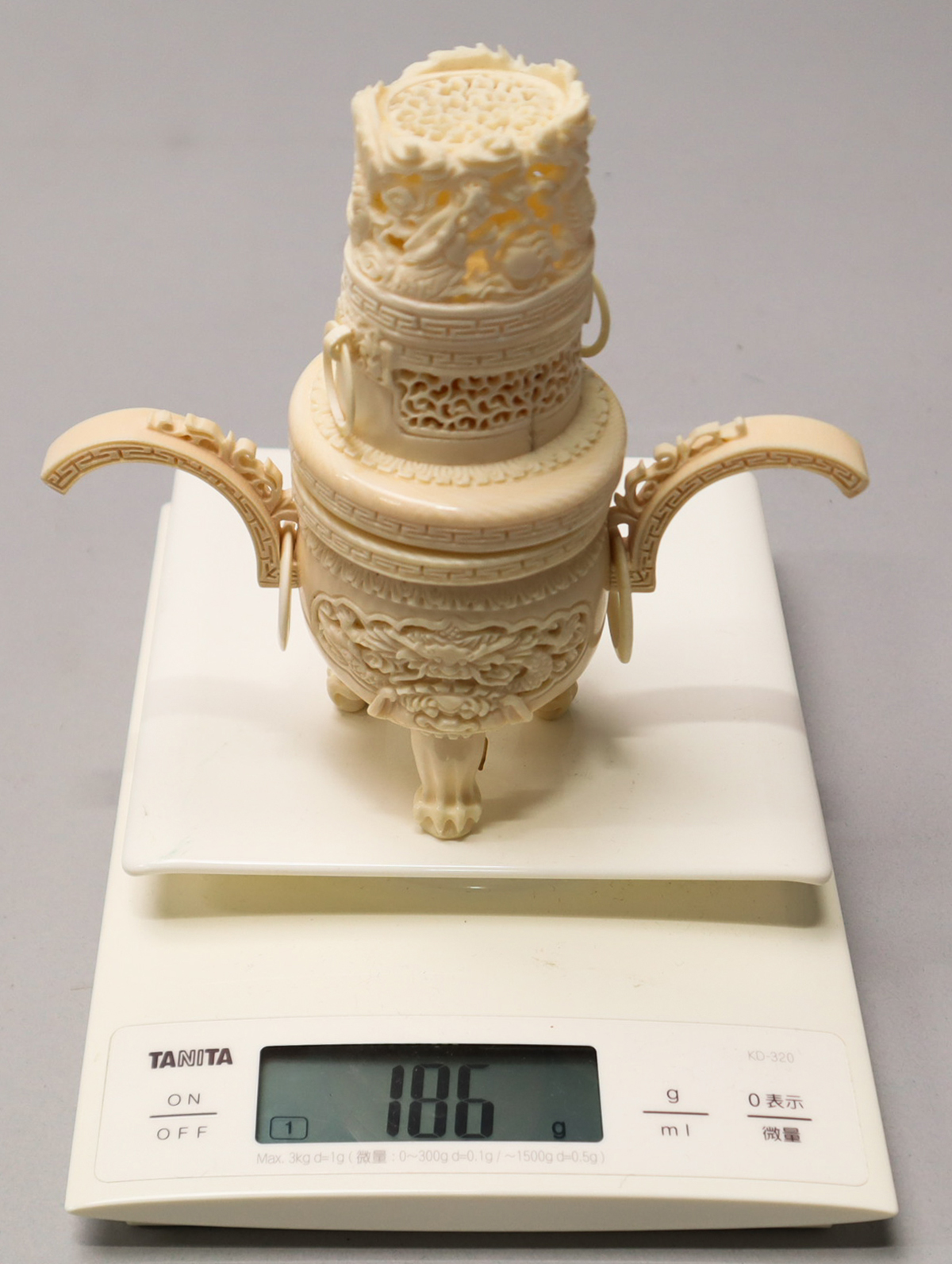 貨幣博物館 | 象牙香炉透し置物（象牙管理表付） 計3点 ※古美術品の