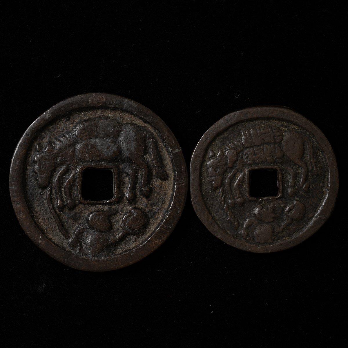 貨幣博物館 | 絵銭 駒曳銭 桃猿駒 計2枚 上品 返品不可 Sold as is No