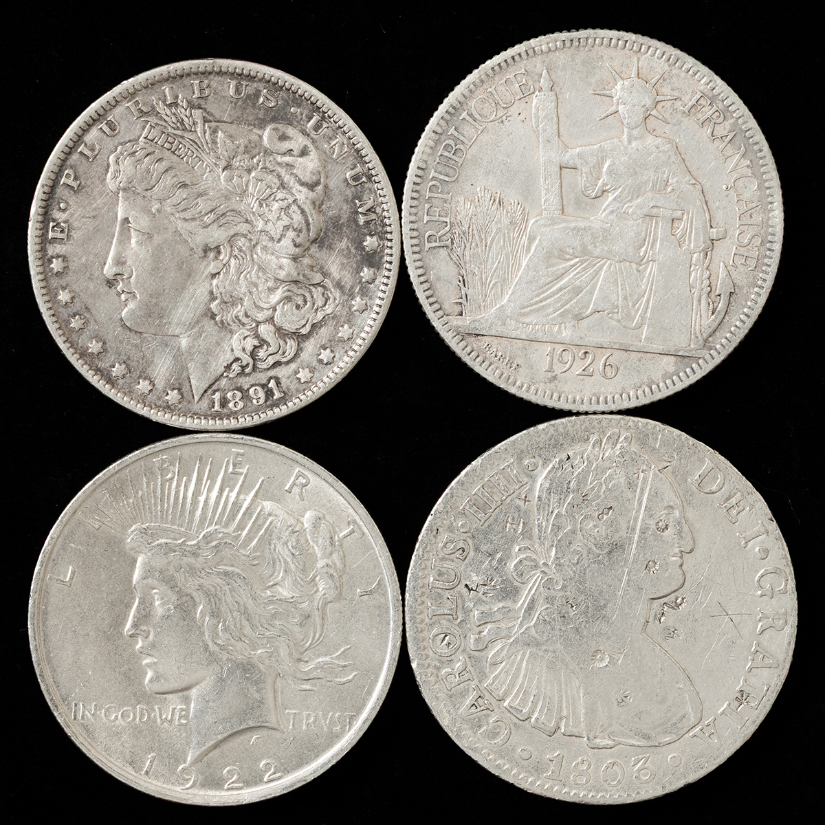 ぽ*蔵様 外国銀貨4枚 貨幣博物館 | 外国銀貨 計4枚 合計約106.5g 返品不可 Sold as is No